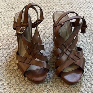 Brown straps wedges.